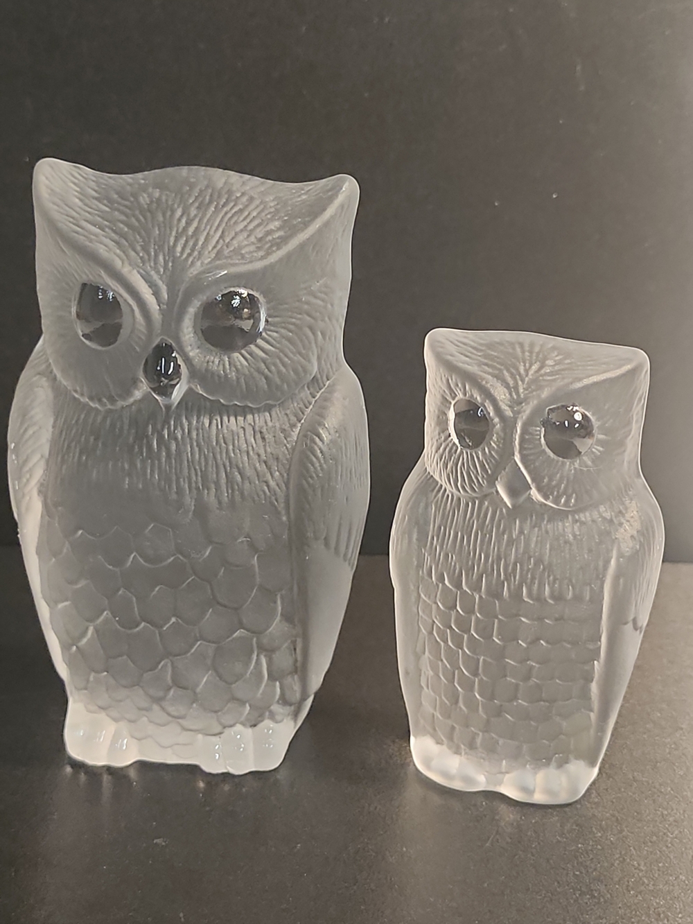 La Torrassa Glass Owl Figurines Set of 2 - 4.5 & 3.5" Crystal Birds Paperweights